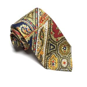 90s Husband's Corner Paisley Art Yellow Retro Colorful Cotton Rustic Necktie Tie